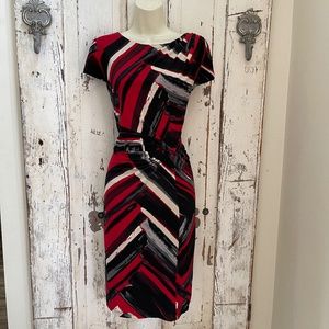 Ellen Tracy Sz 8 Woman's Red Gray Black Ivory Twist Sheath Career Cocktail Dress